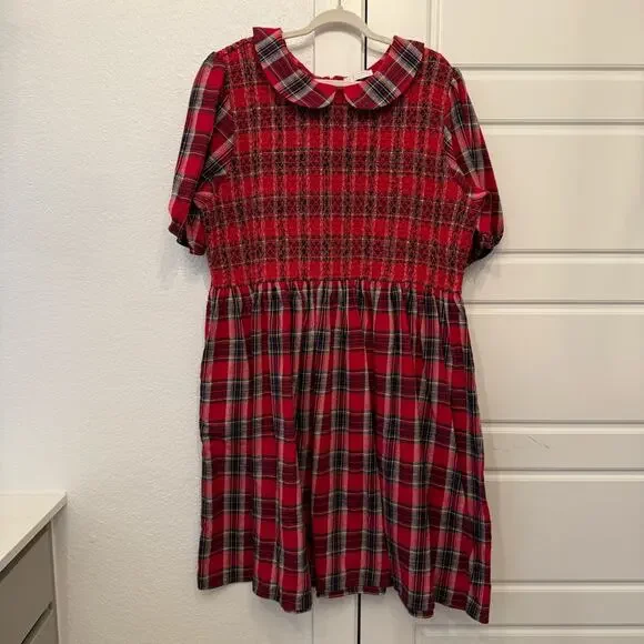 Ivy City Co Evie Red Tartan Plaid Peter Pan Collar Holiday Dress - Picture 3 of 9